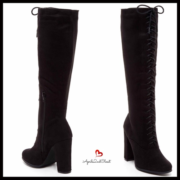 TALL KNEE HIGH VEGAN SUEDE LACE-UP BOOTS - Picture 8 of 8